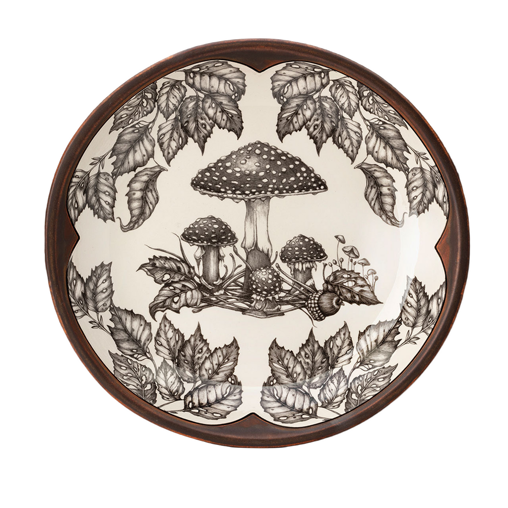 Laura Zindel Small Round Platter: Woodland Mushrooms