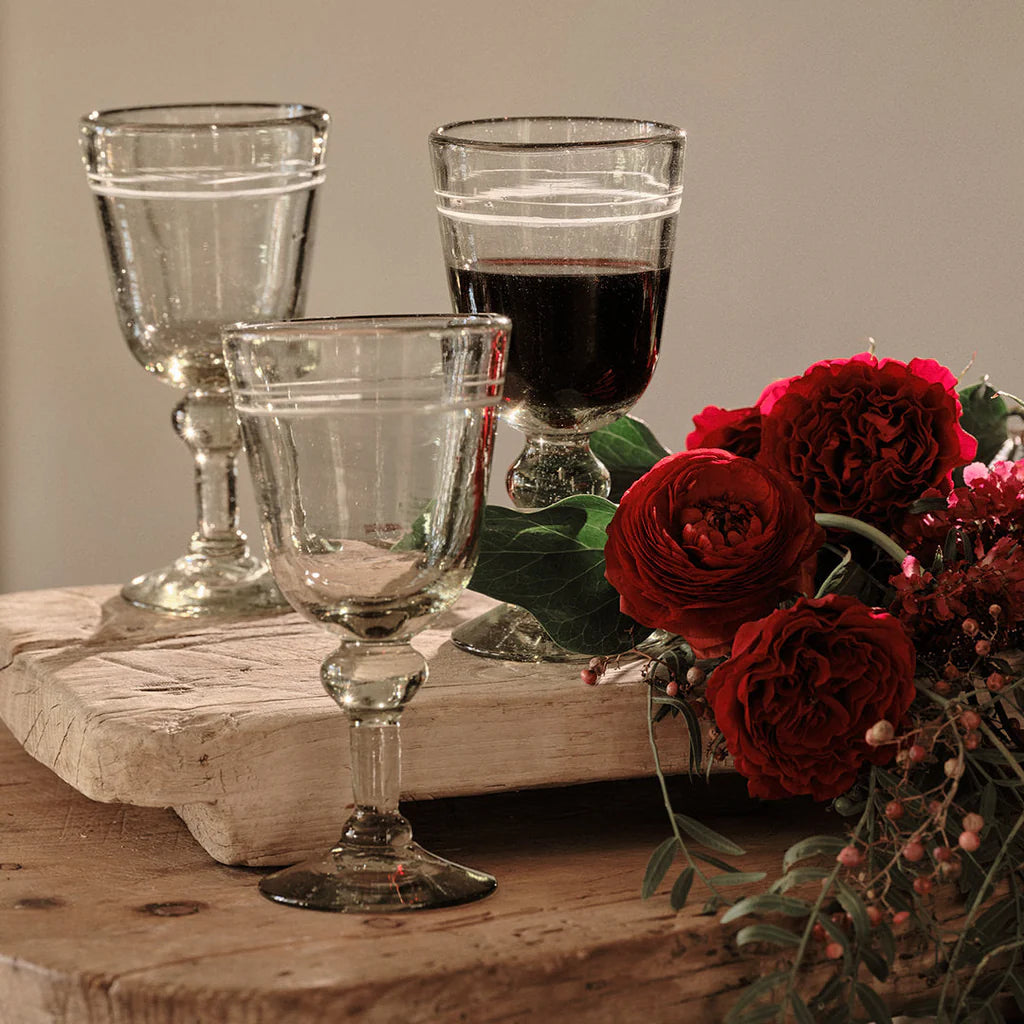 Jan Barboglio Halo Clear Glass Goblet engraved with double halo accent