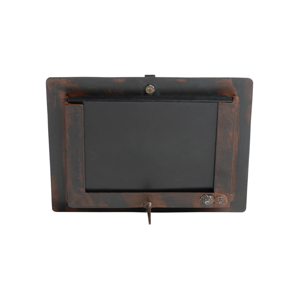 Jan Barboglio Casa Iron Picture Frame with Natural or Nickel finish cross detail backside of frame