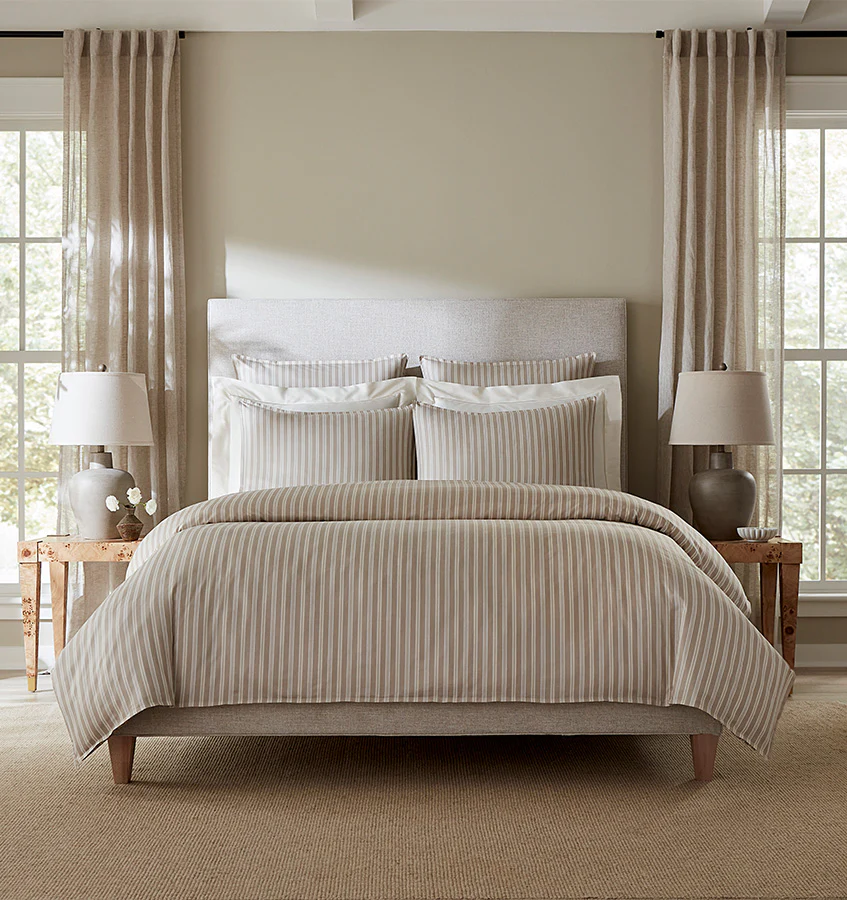 Sferra Leranto Beige Stripe Sateen Jacquard Duvet Cover