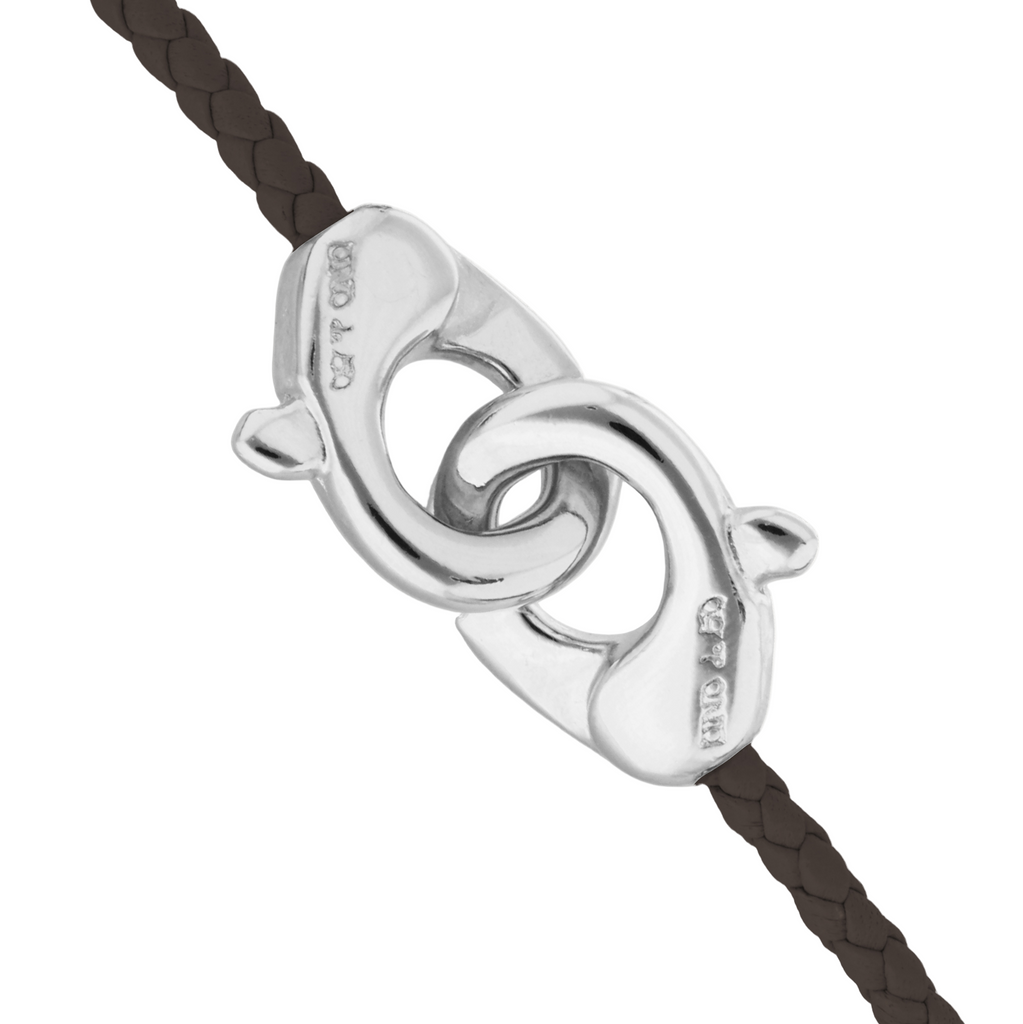 Brown Leather Bracelet with Interlocking Carabiner