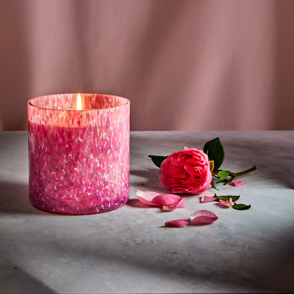 Lafco New York Rose de Mai Signature Candle in Pink Glass Vessel