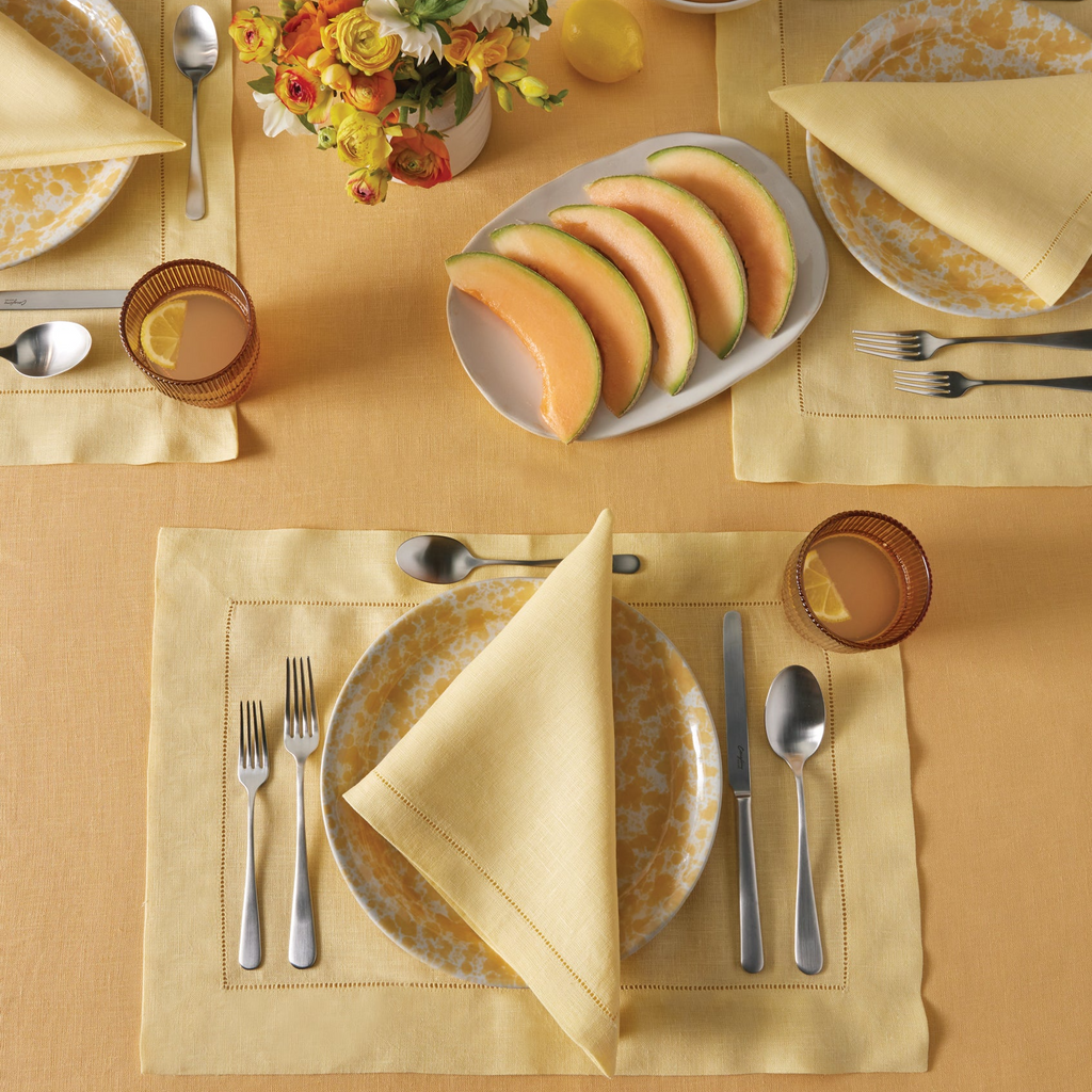 Sferra Festival Linen Placemats and Napkins with Hemstitch in Butter Canary Yellow