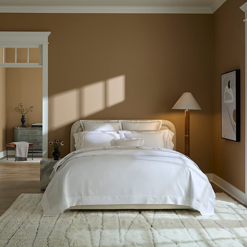 Sferra Giza 45 Ornato Flat Sheet and Sham with Giza 45 Sateen Duvet Cover and Shams