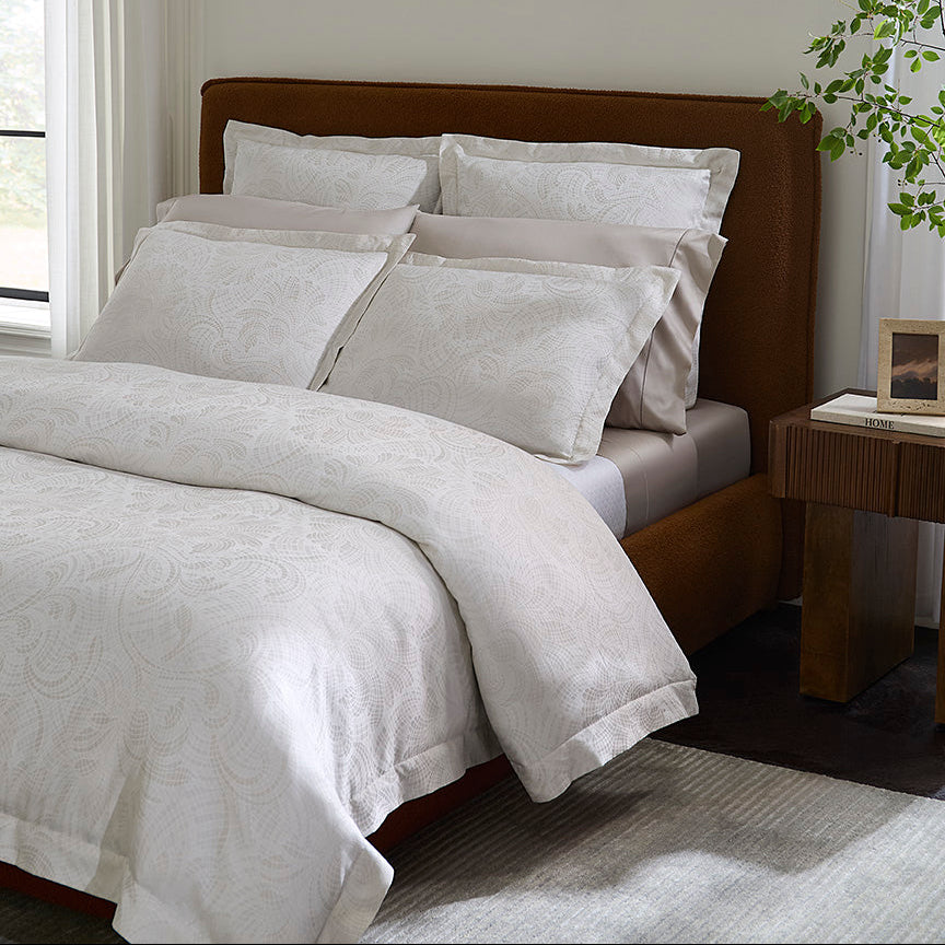 Sferra Leonessa Floral Sateen Jacquard Duvet Covers + Shams in Ivory