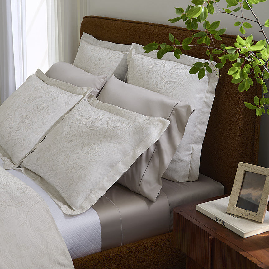 Sferra Leonessa Floral Sateen Jacquard Duvet Covers + Shams in Ivory