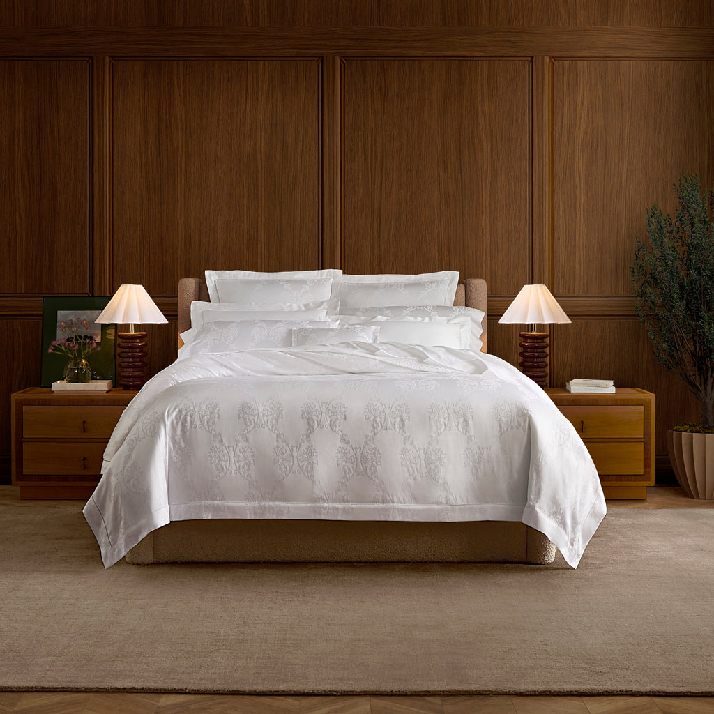 Sferra Giza 45 Lido Sateen Jacquard Duvet Cover and Shams in White
