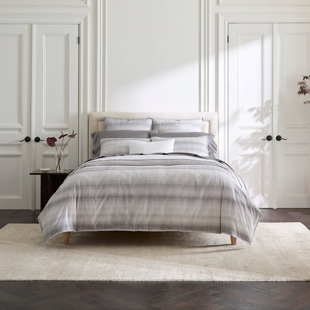 SFERRA Perugia Lunar Grey Sateen Jacquard Duvet Cover and Shams with Giotto Titanium Sheets
