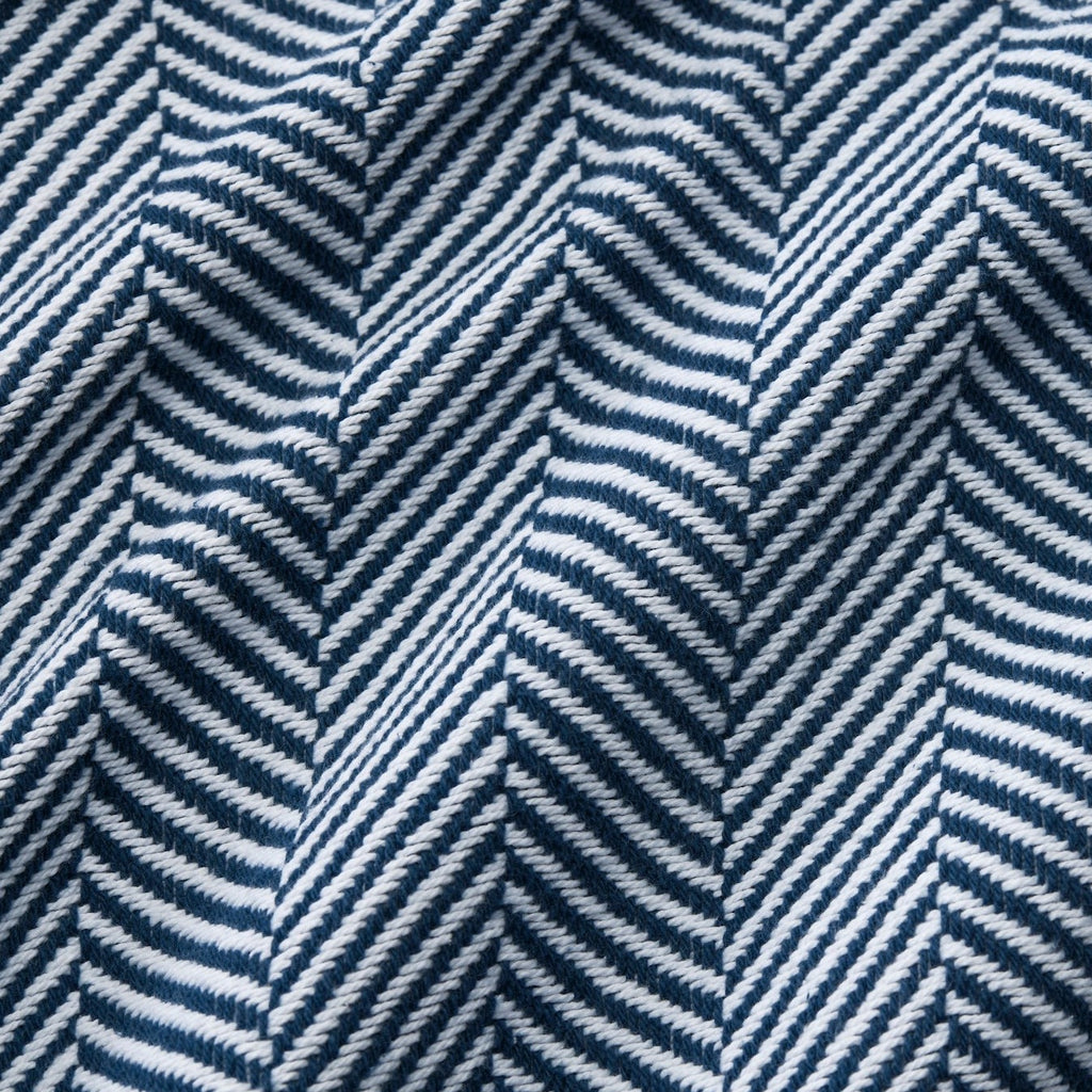Sferra Fine Linens Camilo Herringbone Cotton Blanket Navy Blue