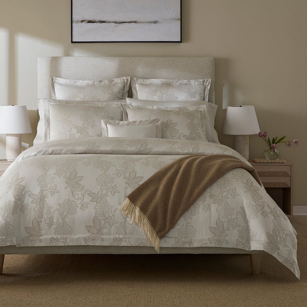 SFERRA Tivoli Sateen Floral Jacquard Duvet Covers and Shams in Taupe Beige