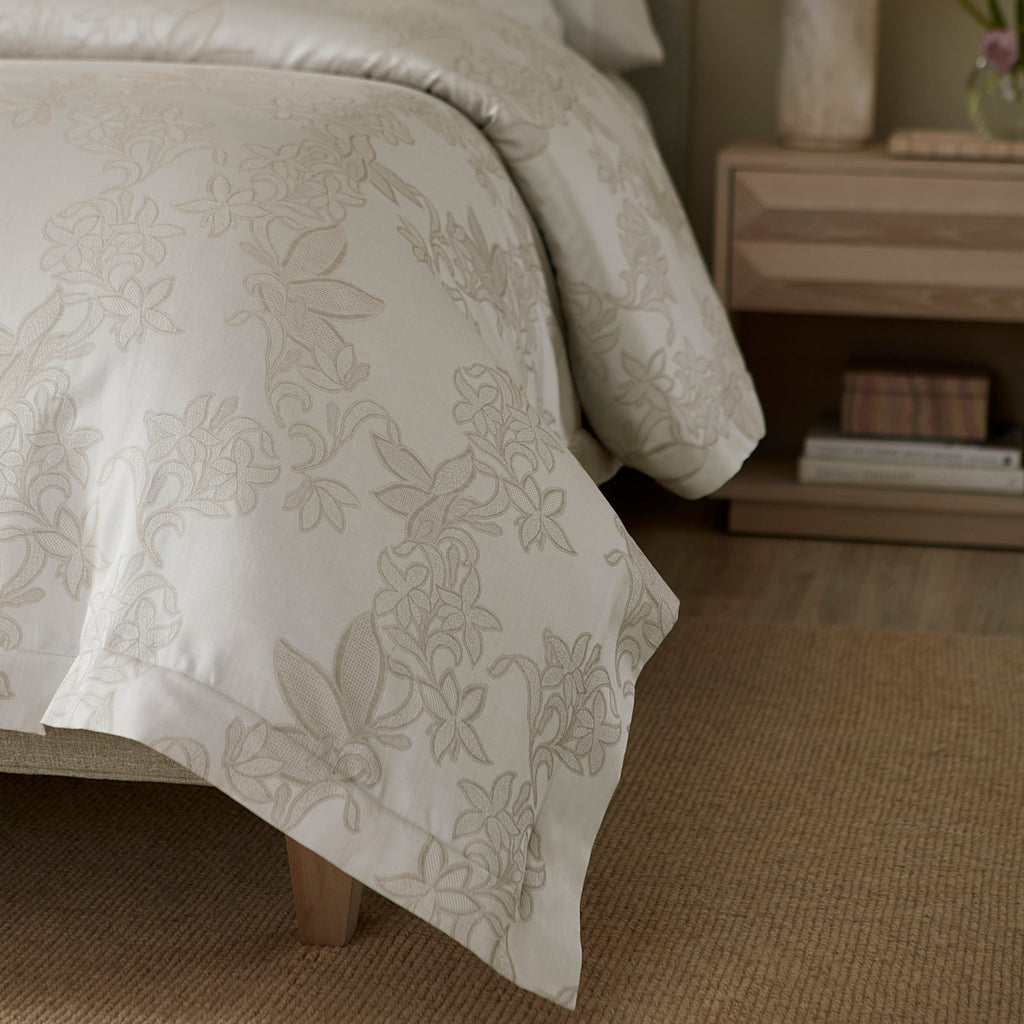 SFERRA Tivoli Sateen Floral Jacquard Duvet Covers in Taupe Beige