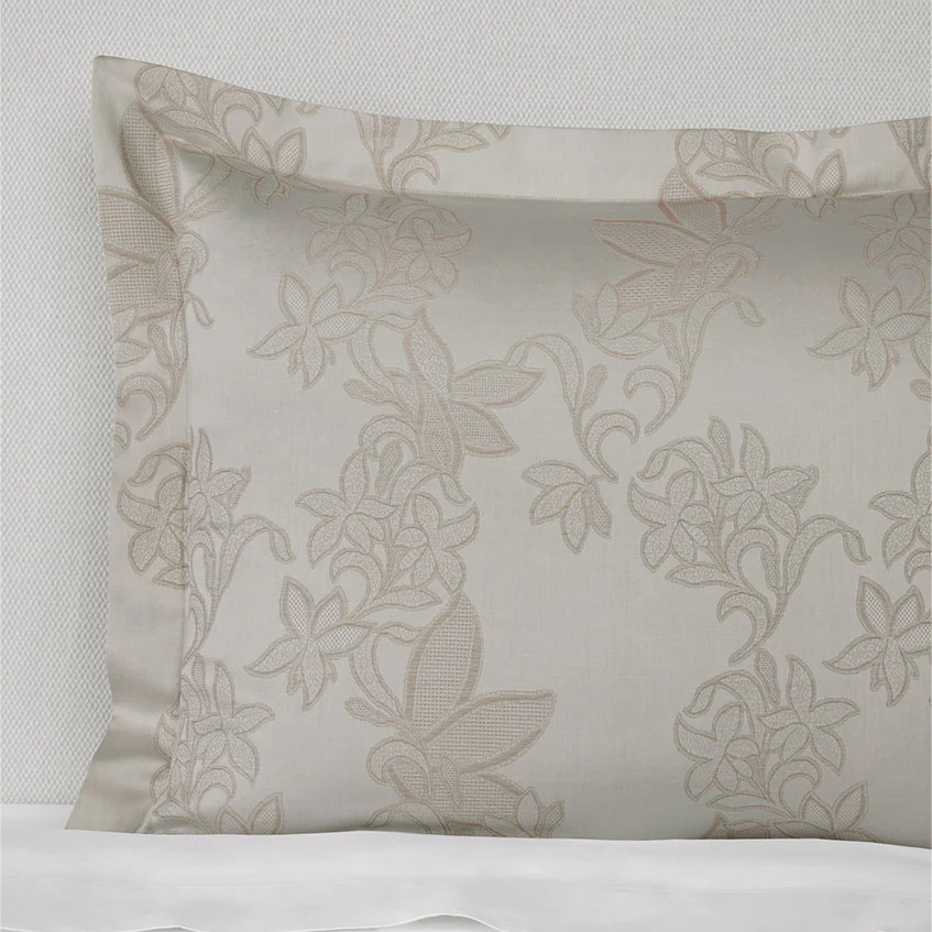 SFERRA Tivoli Sateen Floral Jacquard Pillow Shams in Taupe Beige