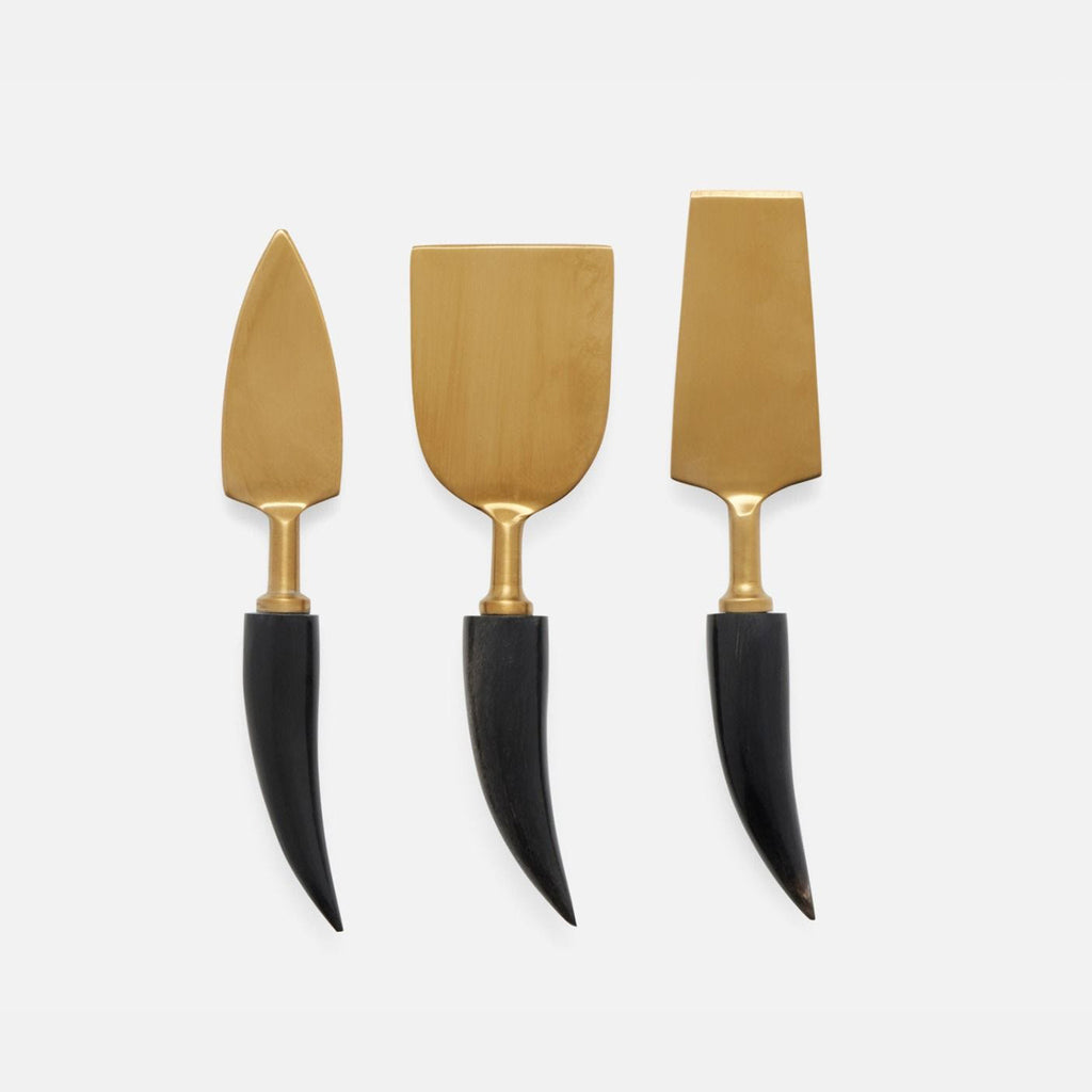 Blue Pheasant Mateo Matte Gold/Black 3-Piece Cheese Knife Set