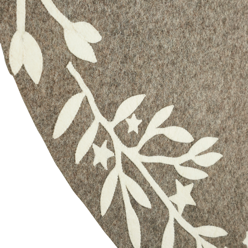 Arcadia Home Cream Branches and Stars on Grey Felt Tree Skirt