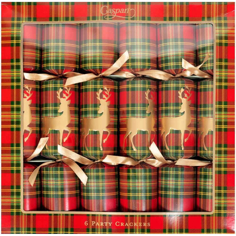Caspari Reindeer Tartan Christmas Crackers Set of 6