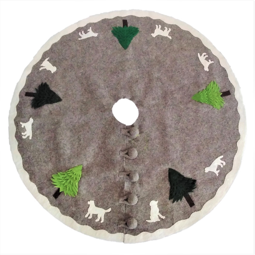 Arcadia Home Dogs with Green Trees Felted Wool Tree Skirt