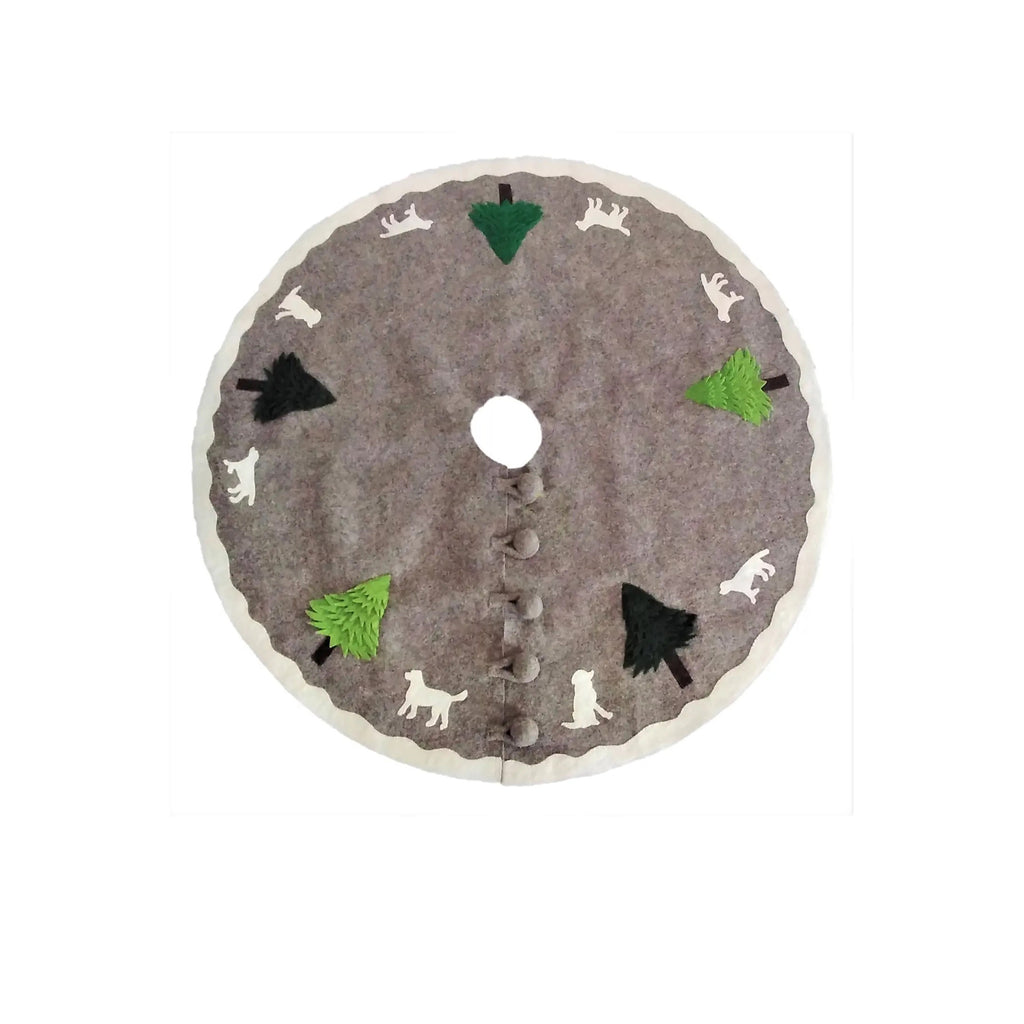 Arcadia Home Dogs with Green Trees Christmas Tree Skirt in Gray