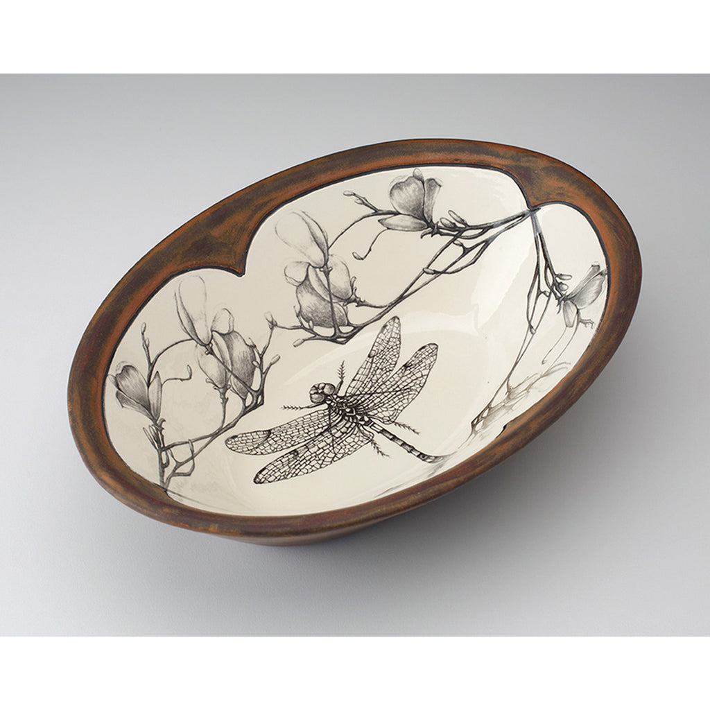 Laura Zindel Large Serving Dish: Dragonfly with Magnolia Branch