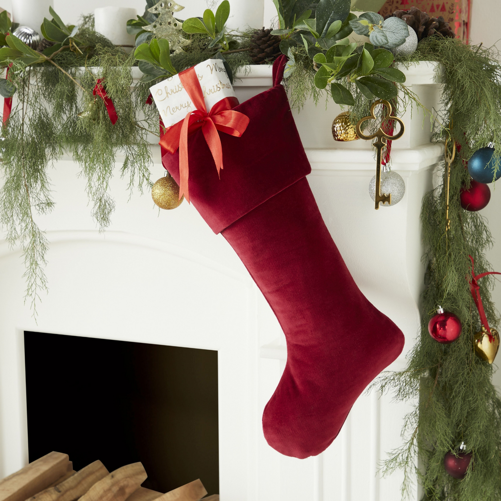 Arcadia Home Velvet Christmas Stocking - Garnet Red