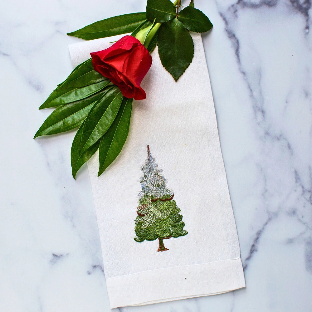 Crown Linens Embroidered Snowy Pine Linen Towel