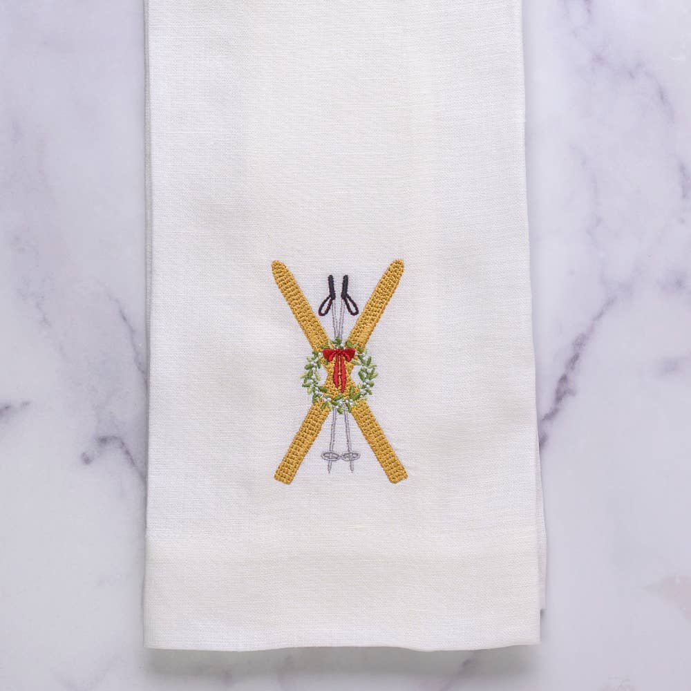 Crown Linens Embroidered Vintage Skis Linen Towel