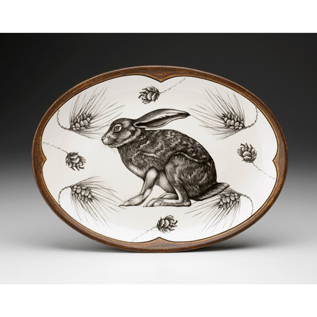 Laura Zindel Oval Platter: Crouching Hare