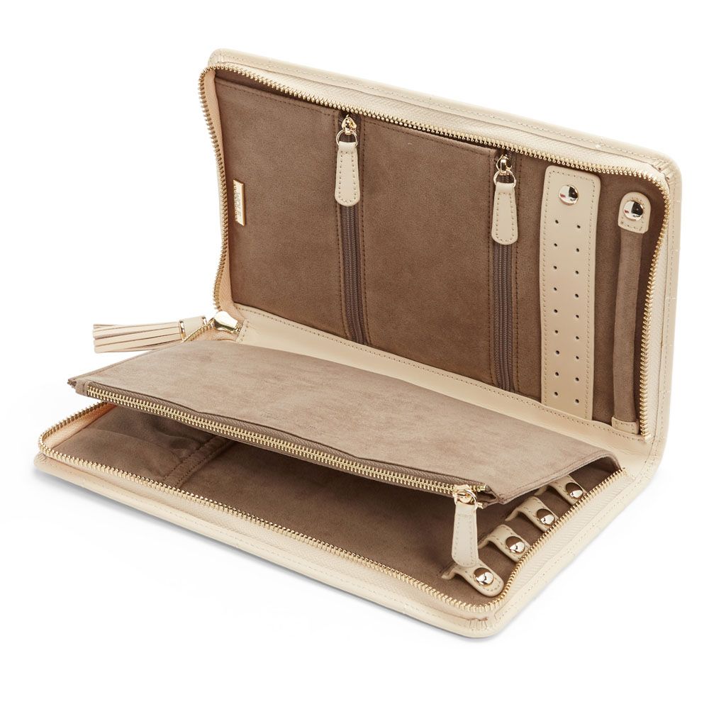 Wolf 1834 Caroline Large Jewelry Portfolio in Ivory Quilted leather