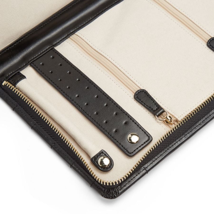 Wolf 1834 Caroline Large Jewelry Portfolio in Black Quilted leather