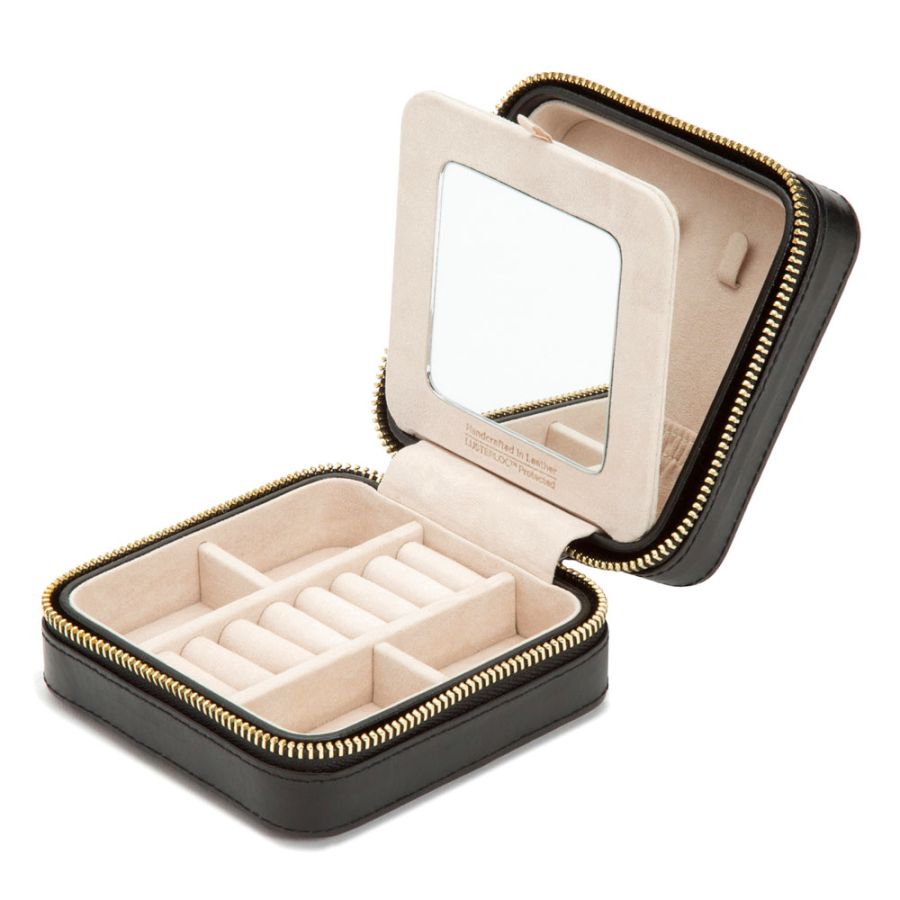 Wolf 1834 Caroline Zip Jewelry Travel Case in Quilted Black