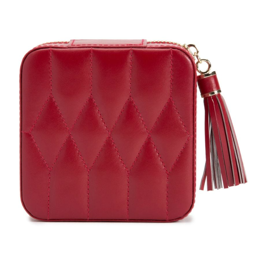 Wolf 1834 Caroline Zip Jewelry Travel Case in Quilted Red