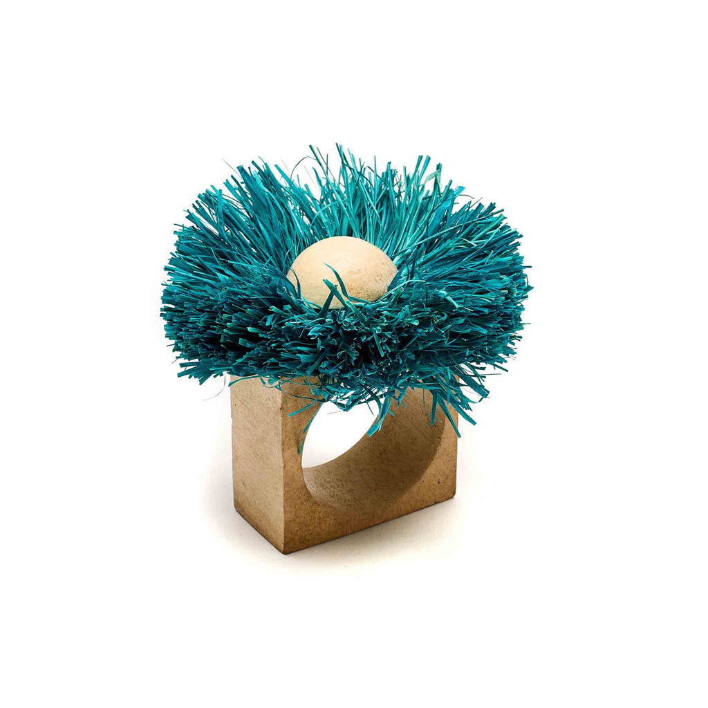 Deborah Rhodes Turquoise Raffia Flower Napkin Ring