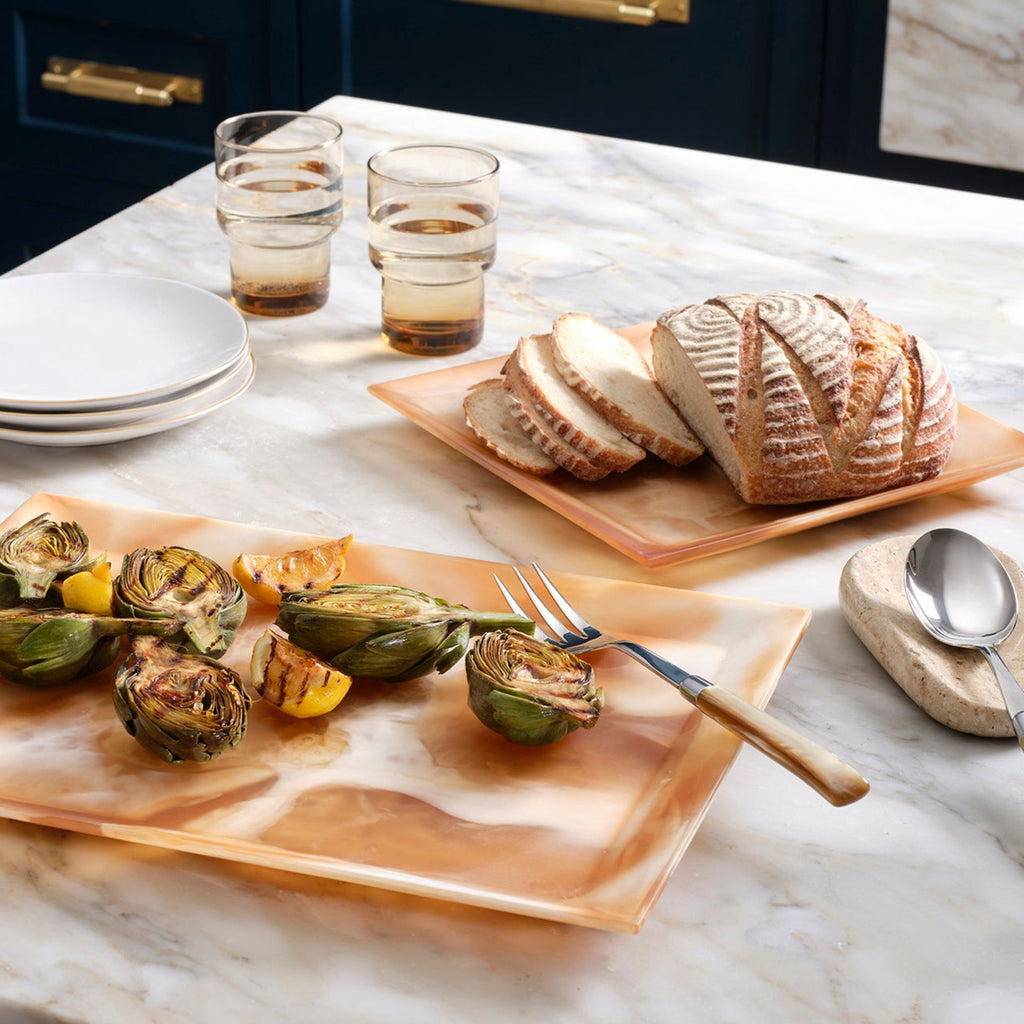 Olena Amber Swirled Square Serving Tray