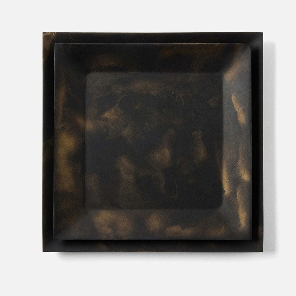Olena Black/Gold Swirled Square Serving Tray