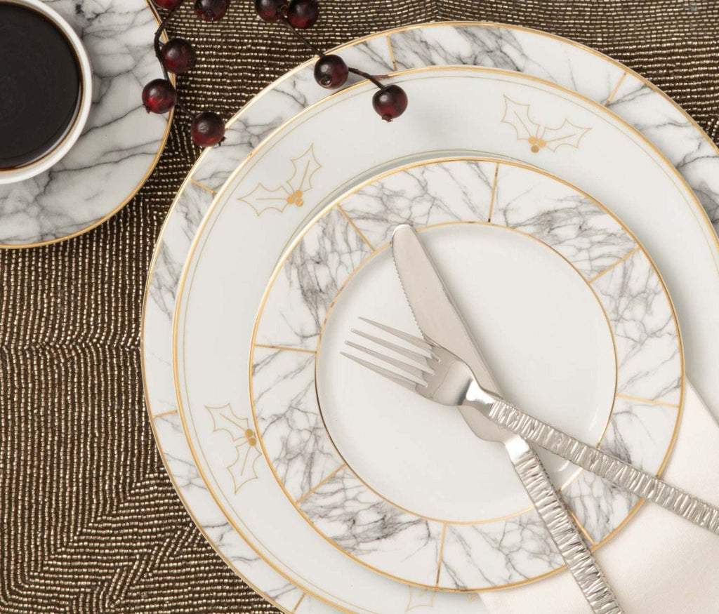 Blue Pheasant Hannah Gold Trim  and Holly Decor Dinnerware Collection