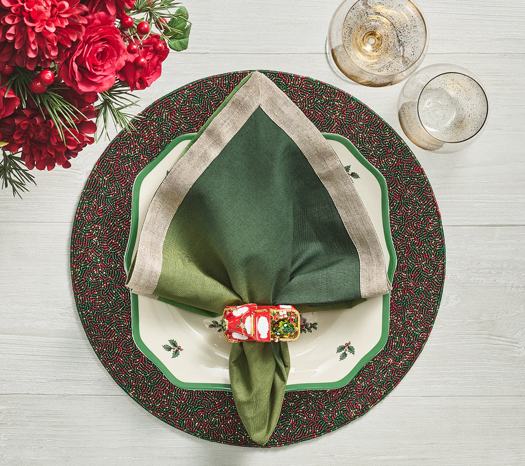 Kim Seybert Vermicelli Placemat in Red, Green & Gold