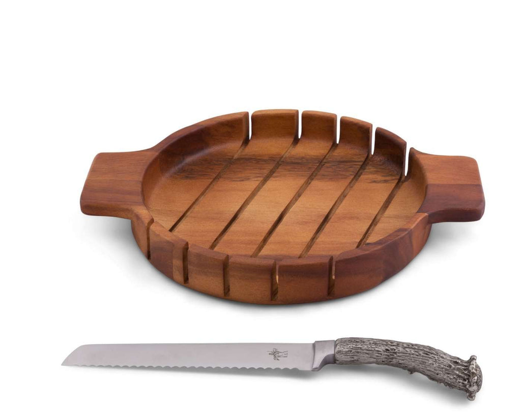 Round Bread Board with Antler Knife