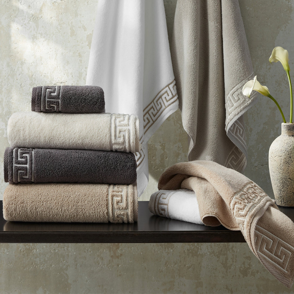 Matouk Adelphi Greek Key Embroidered Bath Towels + Tub Mats – The ...