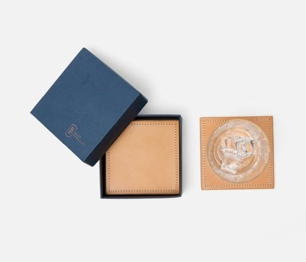 Evan Aged Camel Leather Coasters
