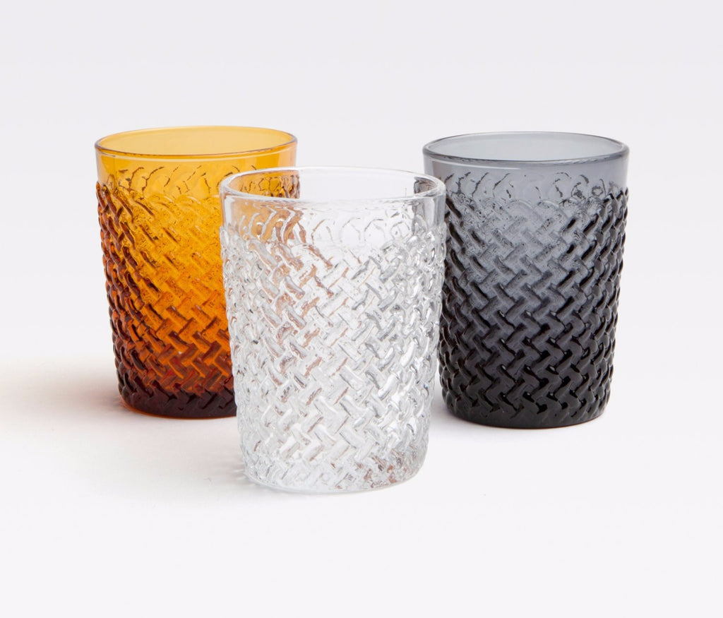 Blue Pheasant Grayson Tumbler in amber, clear, and smoke grey
