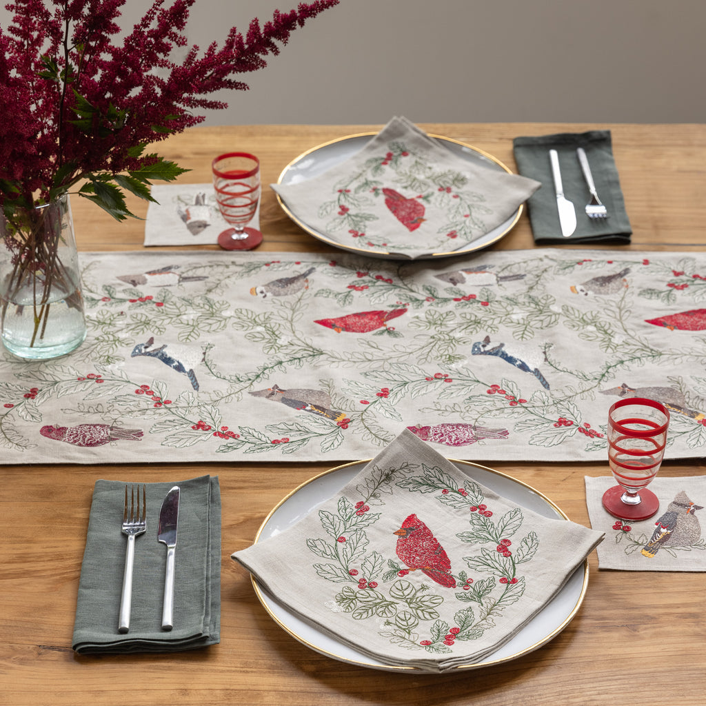 Coral & Tusk Winter Birds Table Runner
