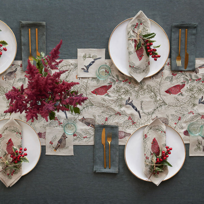 Coral & Tusk Winter Birds Table Runner