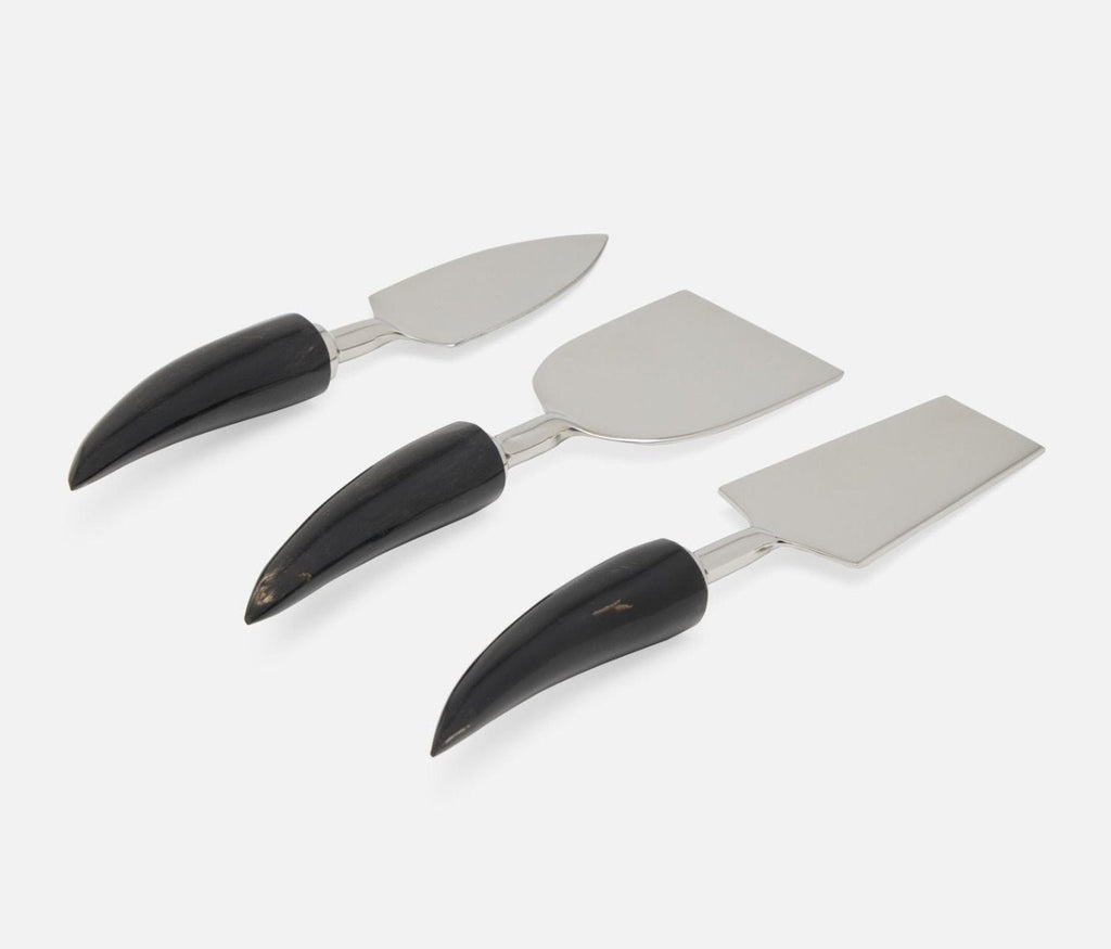 Mateo Matte Polished Silver/Black 3-Piece Cheese Knife Set
