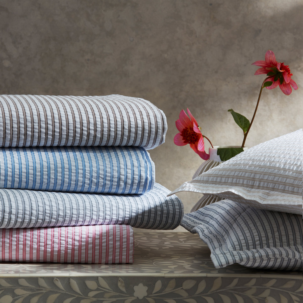 Matouk Matteo Seersucker Coverlet, Duvet Cover, and Shams The Picket