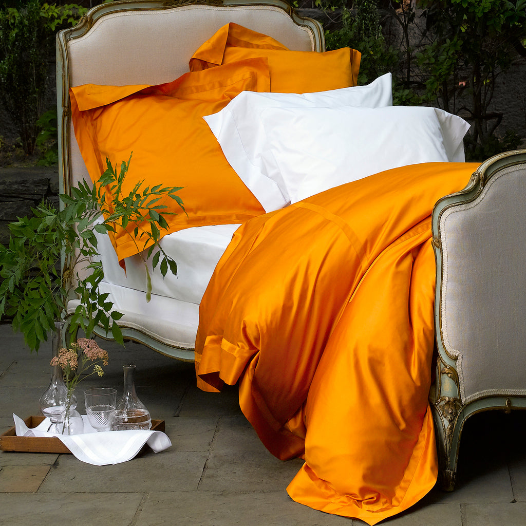 Matouk Nocturne Egyptian Cotton Sateen Sheets, Duvet Cover + Shams Orange Tangergine