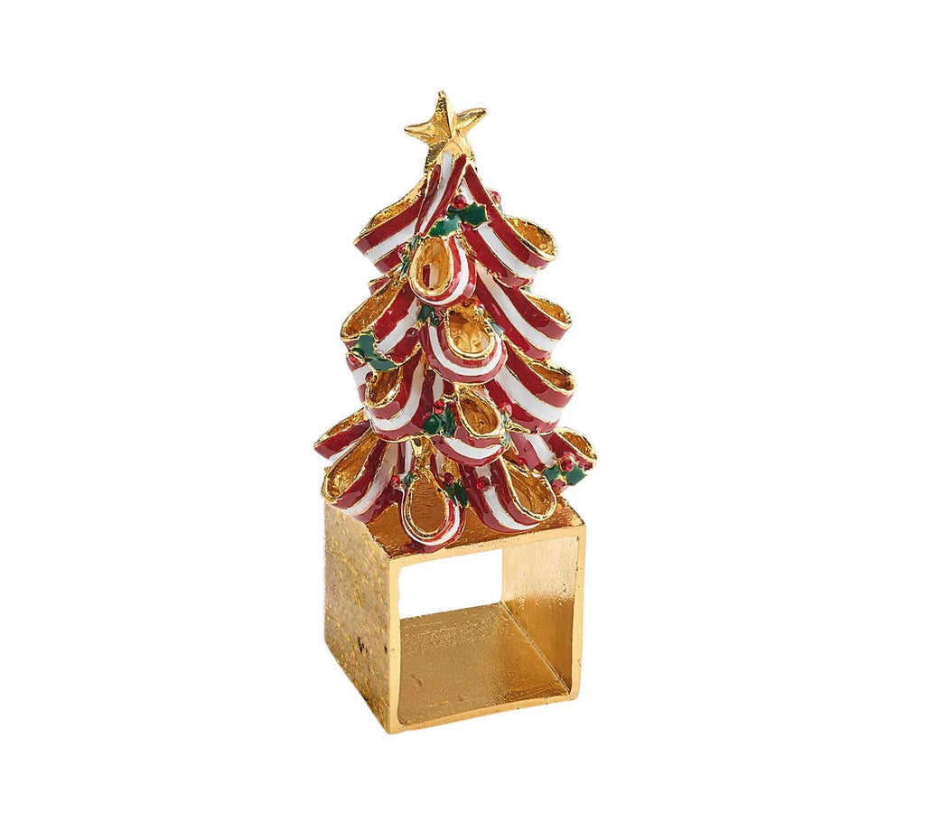 Kim Seybert Holiday Tree Napkin Ring in Red, Green and Gold, Set of 4